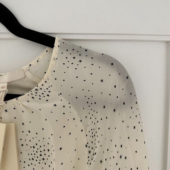 Maje Reto Asymmetric Dress Sz 40 Ecru Cupro Printed Ruffle Trim Long Sleeve - Picture 7 of 11